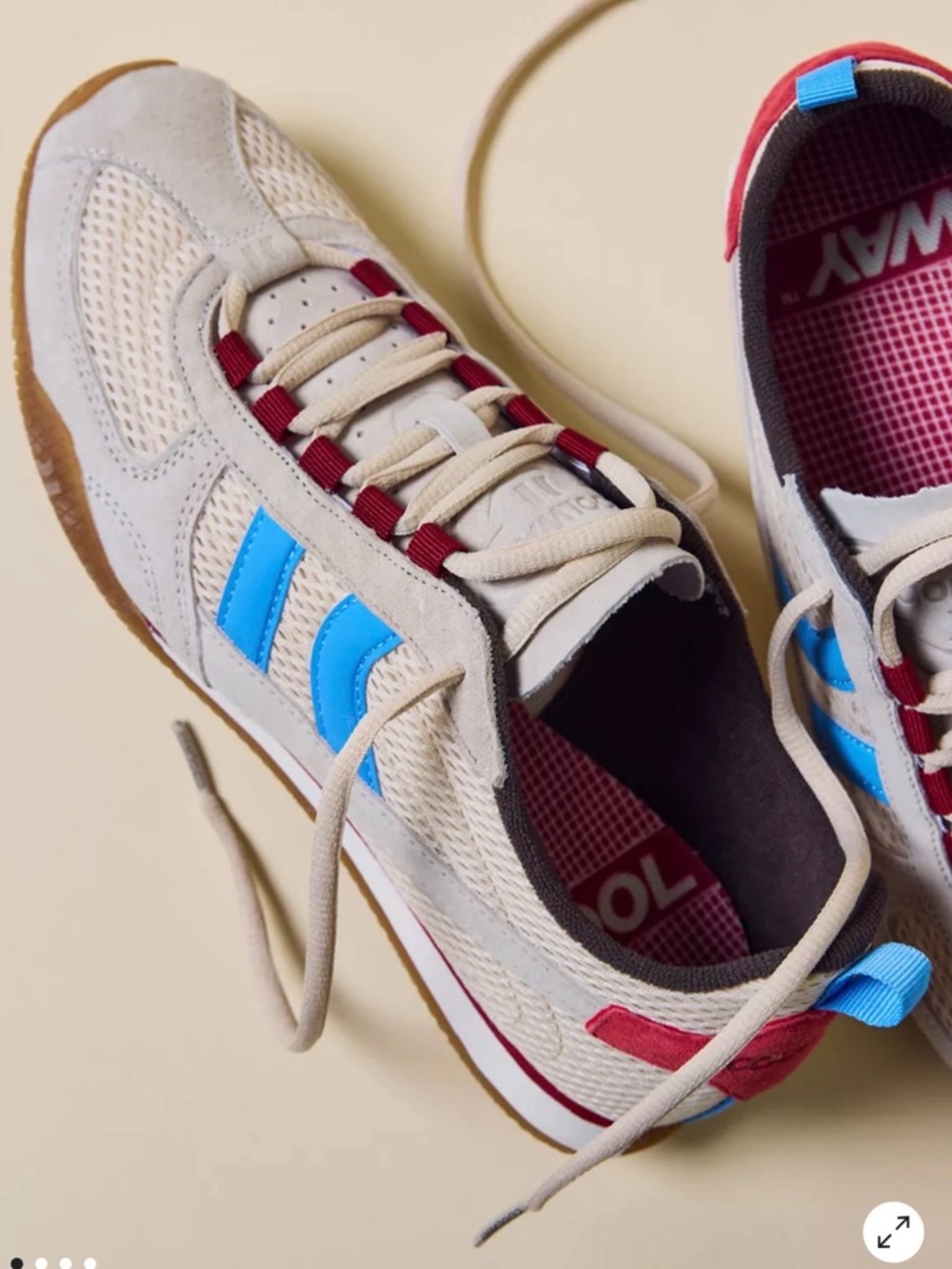 Coolway Cream Sneakers with Bright Blue Stripes and Red Accents 🔥 Size 11